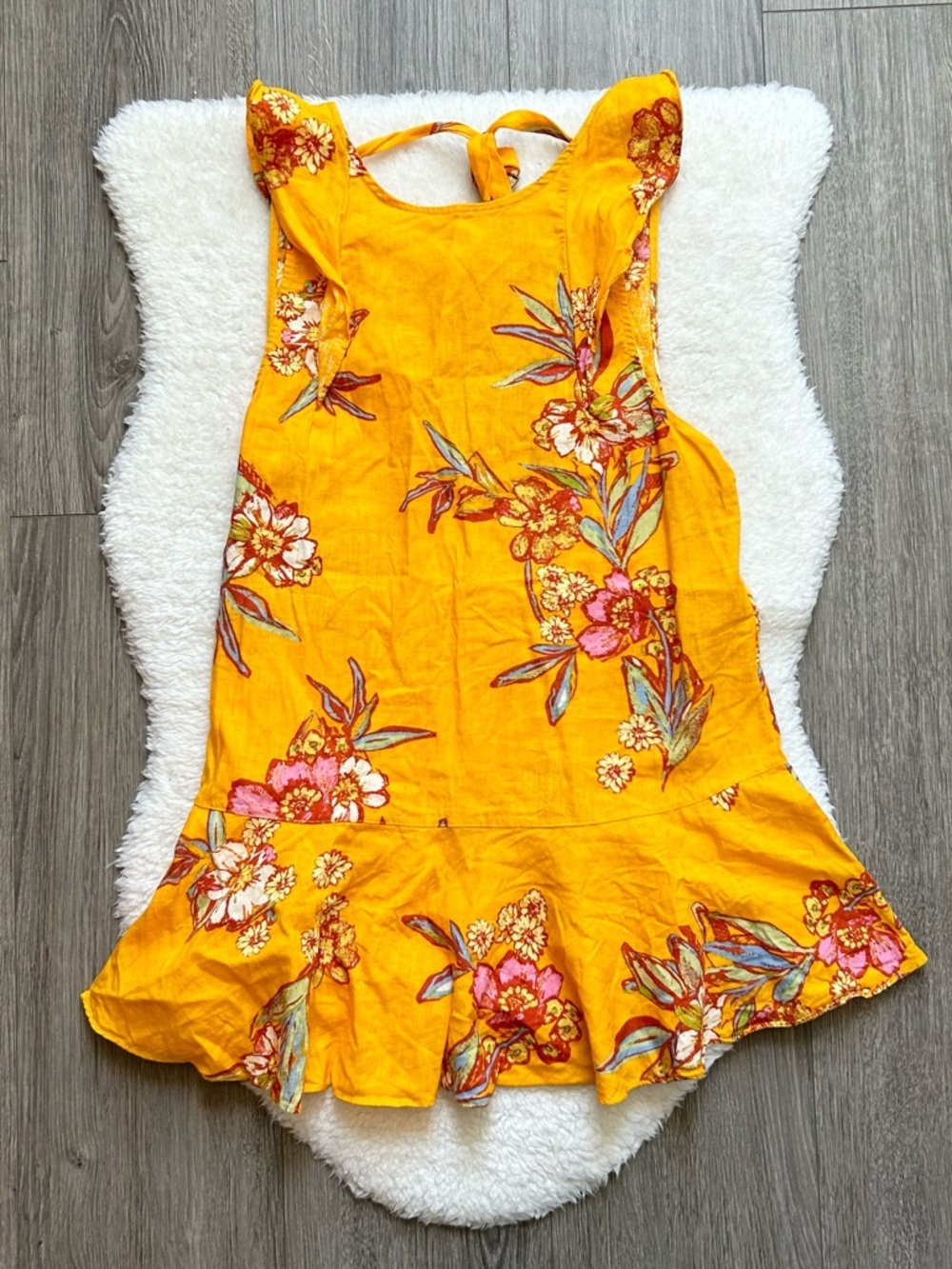 Free People Yellow Floral Ruffled Sleeveless Dress